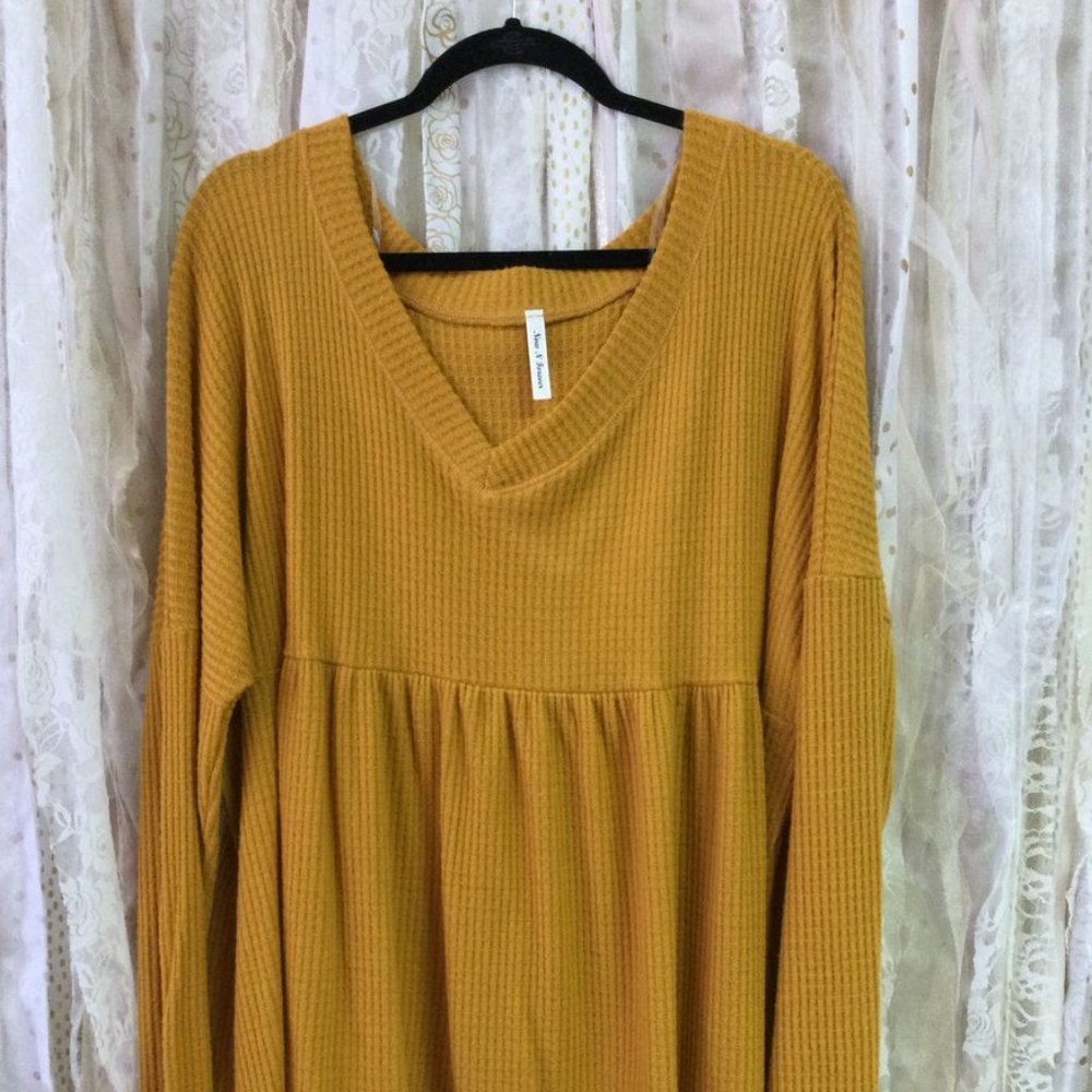 Mustard Waffle Knit Babydoll Top